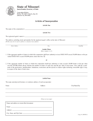 Missouri Articles of Incorporation