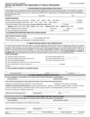 California Parole Hearing Assistance Request