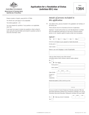 Resolution of Status Visa Application Form 1364