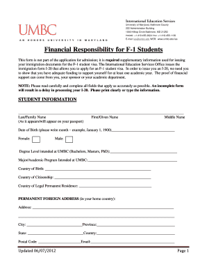 Financial Responsibility Form for F-1 Students