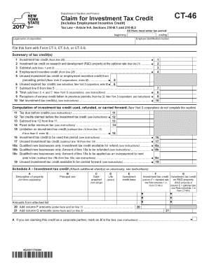 New York Investment Tax Credit Claim Form CT-46