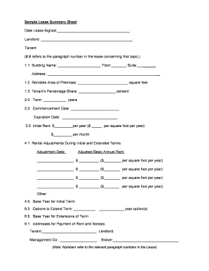Commercial Lease Summary Sheet
