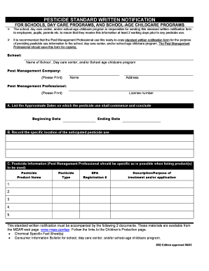 Pesticide Standard Written Notification for Schools