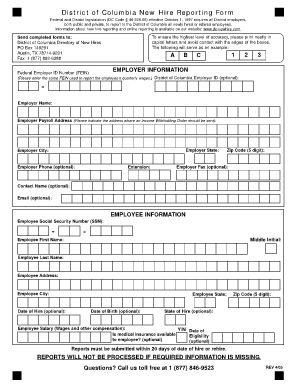 District of Columbia New Hire Reporting Form
