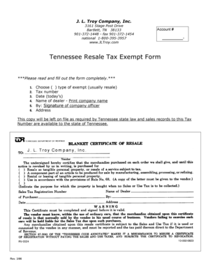 Tennessee Resale Tax Exempt Form