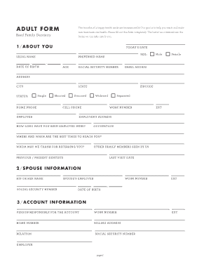 Reed Family Dentistry Adult Form