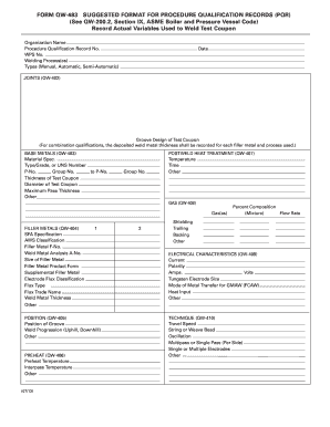 ASME Boiler and Pressure Vessel Code PQR Form QW-483