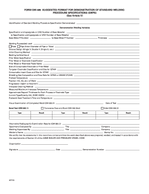 Standard Welding Procedure Specification Form QW-485
