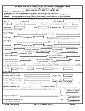 US Army ROTC Green to Gold Active Duty Application
