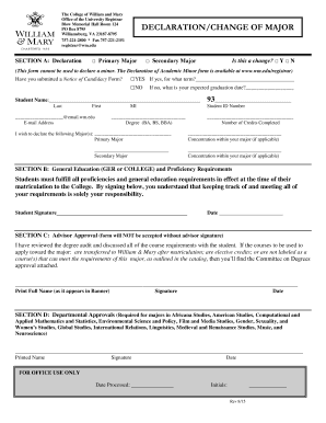 Declaration/Change of Major Form