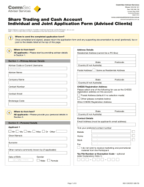 Share Trading and Cash Account Application Form