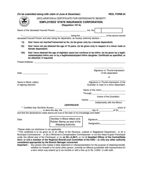 Declaration & Certificate for Dependants’ Benefit