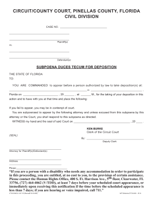 Subpoena Duces Tecum for Deposition
