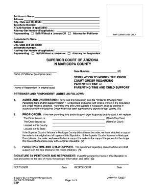 Arizona Stipulation to Modify Parenting Time and Child Support