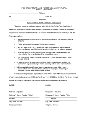 Florida Agreement to Waive Financial Disclosure