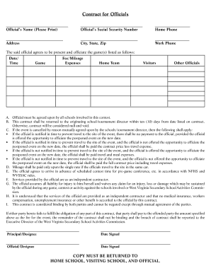 West Virginia Officials Game Contract