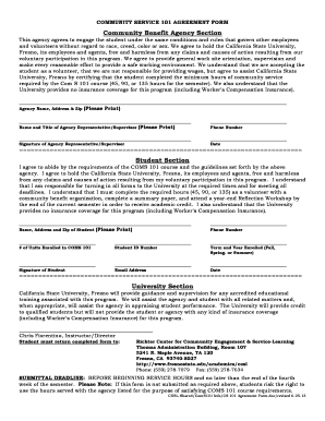 Community Service 101 Agreement Form