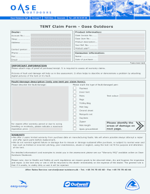 TENT Claim Form - Oase Outdoors