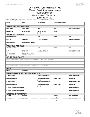 Walnut Creek Apartment Rental Application