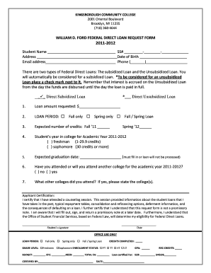 William D. Ford Federal Direct Loan Request Form