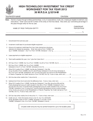 Maine High-Technology Investment Tax Credit Worksheet