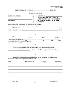 Georgia Petition to Probate Will in Solemn Form