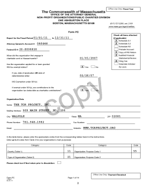 Massachusetts Non-Profit Organization Annual Report