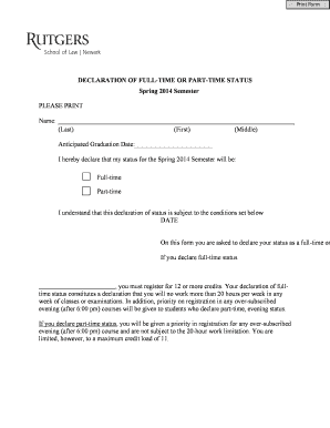 Declaration of Full-Time or Part-Time Status