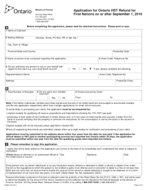 Ontario HST Refund Application for First Nations