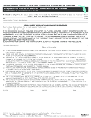 Florida Homeowners Association Disclosure Rider