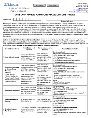2013-2014 Appeal Form for Special Circumstances