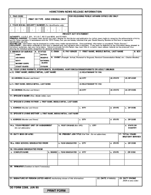 Hometown News Release Information Form