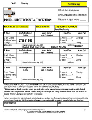 Payroll Direct Deposit Authorization Form