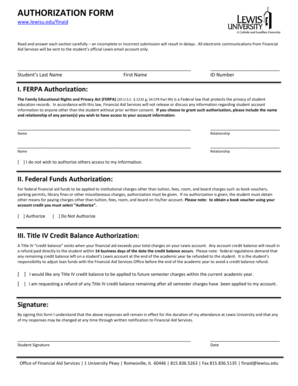 Lewis University Financial Aid Authorization Form