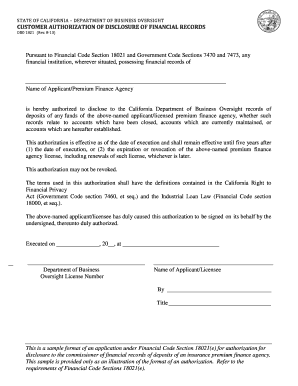 California Customer Authorization of Disclosure of Financial Records