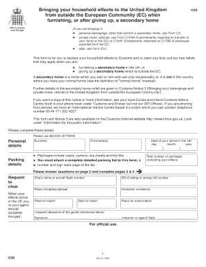 UK Household Effects Declaration Form C33