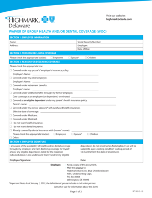 Waiver of Group Health and/or Dental Coverage