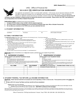 2014-2015 Verification Worksheet