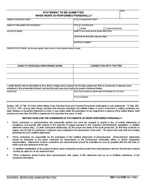 GSA Form 618D Statement of Work Performed Personally