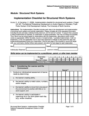 Structured Work Systems Implementation Checklist