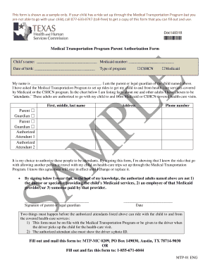 Medical Transportation Program Parent Authorization Form