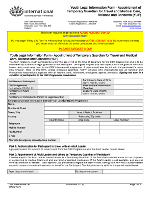 Youth Legal Information Form - Appointment of Temporary Guardian for Travel and Medical Care