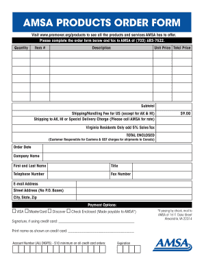 AMSA Products Order Form