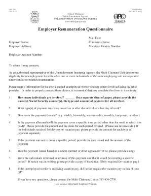 Michigan Employer Remuneration Questionnaire