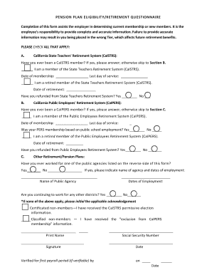 Pension Plan Eligibility Questionnaire