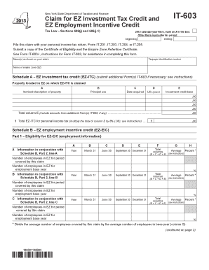 New York State EZ Investment and Employment Incentive Credit Form IT-603