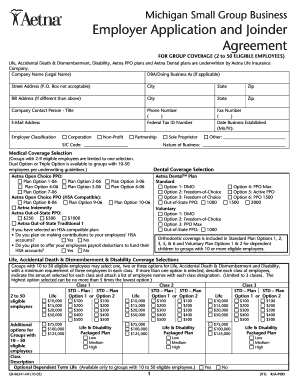 Michigan Small Group Business Employer Application and Joinder Agreement