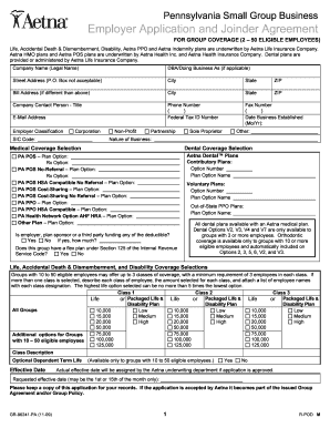 Pennsylvania Small Group Business Employer Application and Joinder Agreement