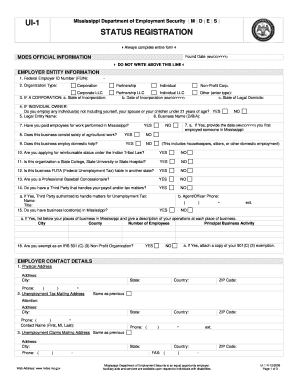 Mississippi UI-1 Status Registration Form