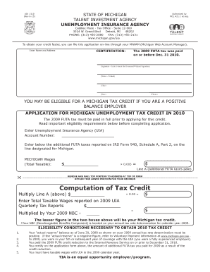 Michigan Unemployment Tax Credit Application